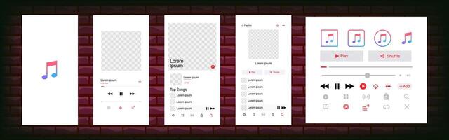 Apple music interface. App music. App interface template on Apple Iphone mockup. Subscription music player. Profile, Album, Song, Playlist mockup. Editorial vector illustration