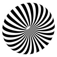 3D striped torus shape in perspective. Donut figure in three dimensional space with black and white lines. Circular object with hole in center vector