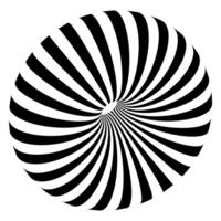 3D striped torus shape in perspective. Donut figure in three dimensional space with black and white lines. Circular object with hole in center vector