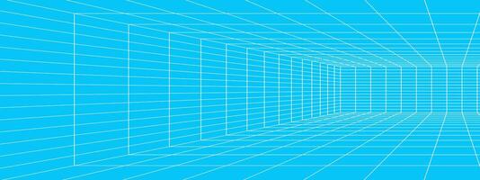 White rectangle wireframe in perspective on blue background. Room, hall, studio, portal or box grid structure. Engineering, architecting or technical isometric scheme vector