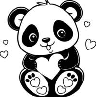 baby panda holding a heart vector