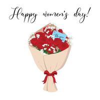 rojo Rosa ramo de flores plano vector aislado en blanco antecedentes. contento De las mujeres día. San Valentín día
