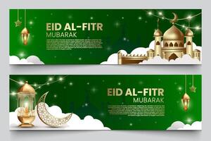 Ramadan or Islamic themed banners. background color is dark green vector