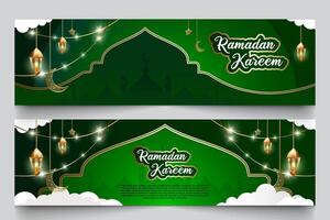 Ramadán o islámico temática pancartas antecedentes color es oscuro verde vector