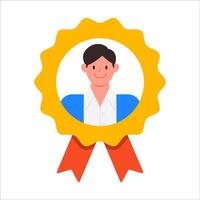 Man in reward icon. Successful and hardworking worker. Achievement, business award and reward. Rewarding an employee for good results. Cartoon flat vector illustration isolated on a white background