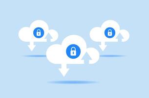 Secure file sharing vector illustration concept with characters. Encrypted file transfer, secure cloud sharing, data collaboration. cloud floating vector flat style.