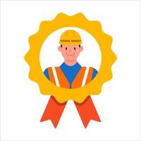 Man in reward icon. Successful and hardworking worker. Achievement, business award and reward. Rewarding an employee for good results. Cartoon flat vector illustration isolated on a white background