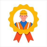 Man in reward icon. Successful and hardworking worker. Achievement, business award and reward. Rewarding an employee for good results. Cartoon flat vector illustration isolated on a white background