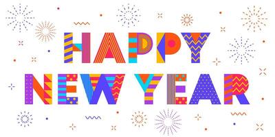 Happy New Year Typography text font in colourful of geometric style on white background vector