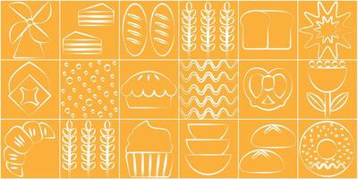 Baking and dessert in trendy geometric style - seamless pattern with icons related to bakery, cafe, cupcakes and logo design templates vector