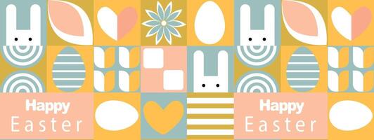 Geometric abstract pattern. Easter, eggs, flowers, plants of simple shapes. Vector illustration.