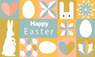 Geometric abstract pattern. Easter, eggs, flowers, plants of simple shapes. Vector illustration.