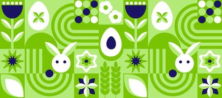 Geometric abstract pattern. Easter, eggs, flowers, plants of simple shapes. Vector illustration.