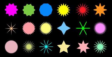 Brutalist geometric star shapes, colorful symbols. Abstract star shapes in Swiss minimalist style. Vector illustration