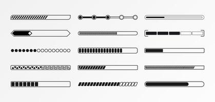 Progress load bar. Indicator of status download. Graphic icons of interface. Neon buttons of speed of upload. Set of web loaders with percent. Futuristic UI for website, game, internet vector