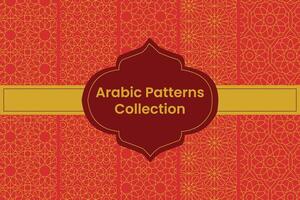 Set of Golden Arabic Patterns on Red Background, Vector