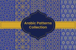 Set of Golden Arabic Patterns on Purple Background, Vector