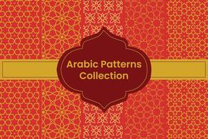 Collection of Golden Arabic Patterns on Red Background, Vector