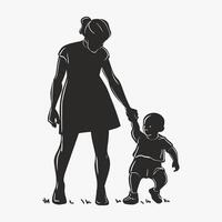 Mother and Baby Silhouette, Mother's Day vector illustration set, white background.