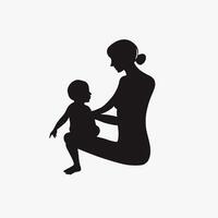 Mother and Baby Silhouette, Mother's Day vector illustration set, white background.