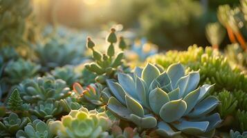 AI generated Vibrant Succulent with Dewy Leaves Embraced by Soft Focus Background photo