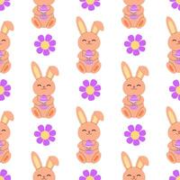 Easter bunny with flowers seamless pattern. Spring floral background, backdrop, digital and wrapping paper. vector