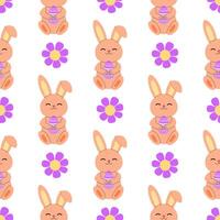 Easter bunny with flowers seamless pattern. Spring floral background, backdrop, digital and wrapping paper. vector