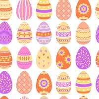 Easter eggs seamless pattern. Holiday decorative eggs in cartoon style.  Festive egg's ornament. Spring religious holidays. Background, backdrop, wrapping paper, digital paper. vector