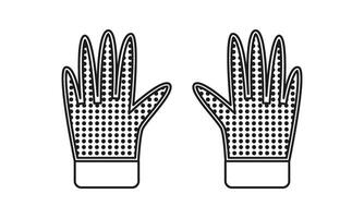 Linear garden and work gloves icon, sign, symbol. Isolated on white. Rubberized gloves. Gardening and farming. Black and white. vector