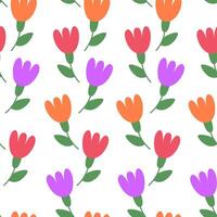 Spring blossom floral seamless pattern. Flowers with stems. Summer meadow. Botanical background, wrapping paper. vector