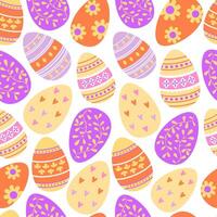 Colorful Easter eggs seamless pattern. Holiday decorative eggs in cartoon style. Doodles. Festive egg's ornament. Spring holidays. Background, backdrop, wrapping paper, digital paper, vector