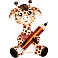 Cartoon giraffe with pencil clipart, giraffe clipart, animal clipart. png