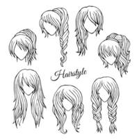 Hair styles sketch vector set