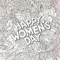 Cartoon cute doodles hand drawn Happy Womens Day inscription vector