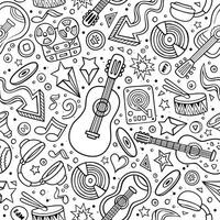 Cartoon hand-drawn musical instruments seamless pattern vector