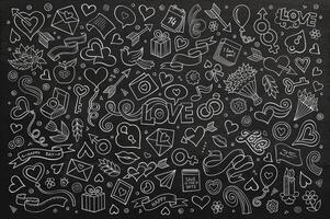 Chalkboard vector hand drawn doodles cartoon set of Love