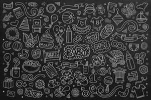 Chalkboard vector hand drawn Doodle cartoon set of objects