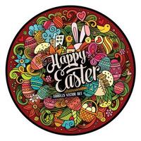 Cartoon vector hand drawn Doodle Happy Easter round design