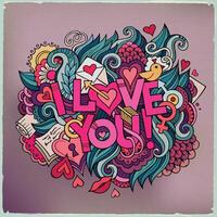 I Love You hand lettering and doodles elements vector