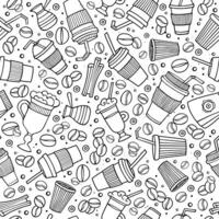 Cartoon hand-drawn coffee shop seamless pattern vector