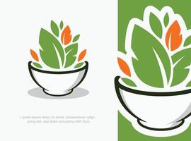 orgánico vegetariano ensalada cuenco logo diseño modelo vector