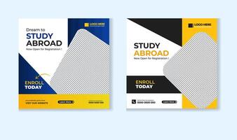 estudiar en el extranjero plantilla de diseño de publicación en redes sociales vector