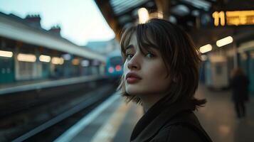 AI generated Young Woman Smiles with Wireless Headphones and Smartphone in Modern CloseUp Shot photo