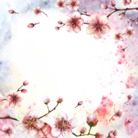 Ast von Frühling blühen Baum Illustration. Hand gezeichnet Blüten Sakura, Kirsche oder Apfel Knospen und Blumen auf Aquarell grau, Rosa, Gelb Flecken Hintergrund. Frühling Karte. isoliert Illustration png