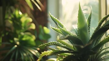 ai generado vibrante verde hoja en atención naturalezas belleza en medio de luz de sol y follaje foto