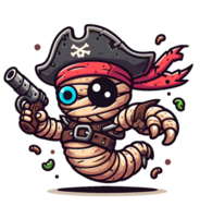 ai gerado desenho animado Minhoca dentro pirata chapéu png