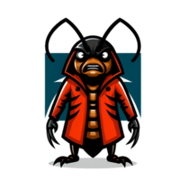 AI generated cartoon bug in red coat with black eyes png