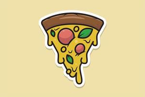 Slice of Pizza Melting Sticker design vector illustration. Fast food icon concept. Tasty melting pizza sticker design logo icon with shadow.