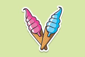 Summer Melting Ice Cream Cones Sticker vector illustration. Summer food and ice cream object icon concept. Ice cream cones sticker design icon logo with shadow.