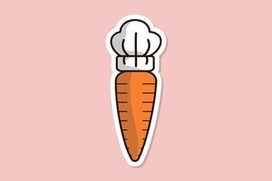 Cute Carrot Wearing Chef Cooking Hat Sticker vector illustration. Kitchen cooking object icon concept. Carrot chef sticker design icons logo with shadow.